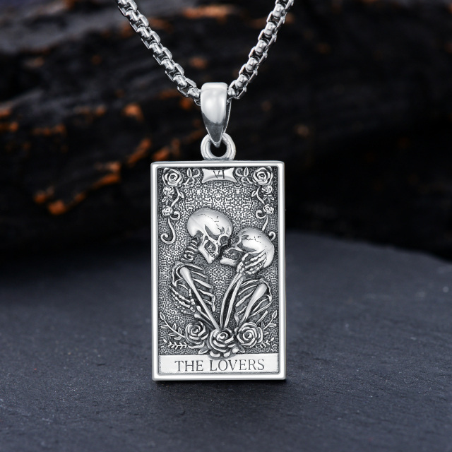 Sterling Silver Rose & Skull Pendant Necklace with Engraved Word-3