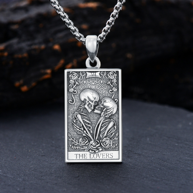 Sterling Silber Rose & Totenkopf Anhänger Halskette mit eingraviertem Wort-2