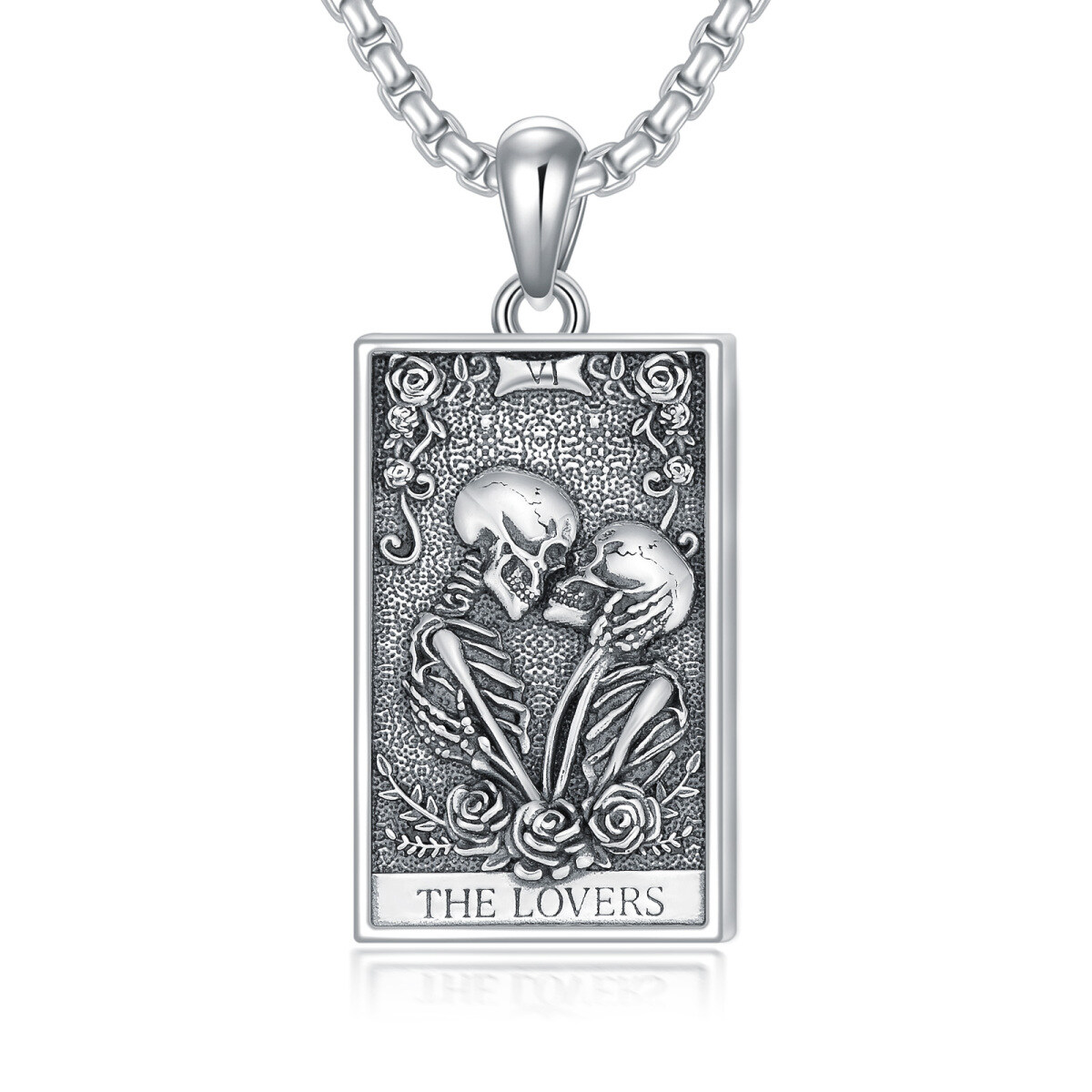 Sterling Silver Rose & Skull Pendant Necklace with Engraved Word-1