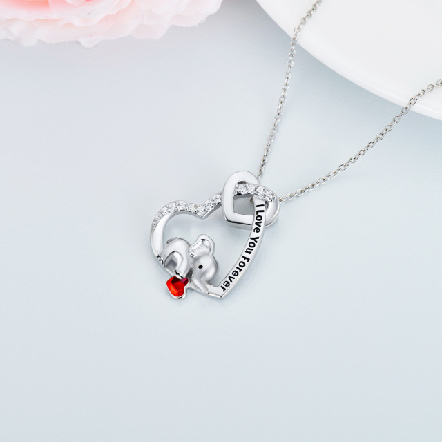Sterling Silver Heart Shaped Crystal Elephant & Heart Pendant Necklace with Engraved Word-3