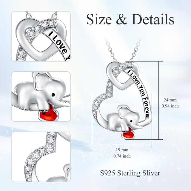 Sterling Silver Heart Shaped Crystal Elephant & Heart Pendant Necklace with Engraved Word-4