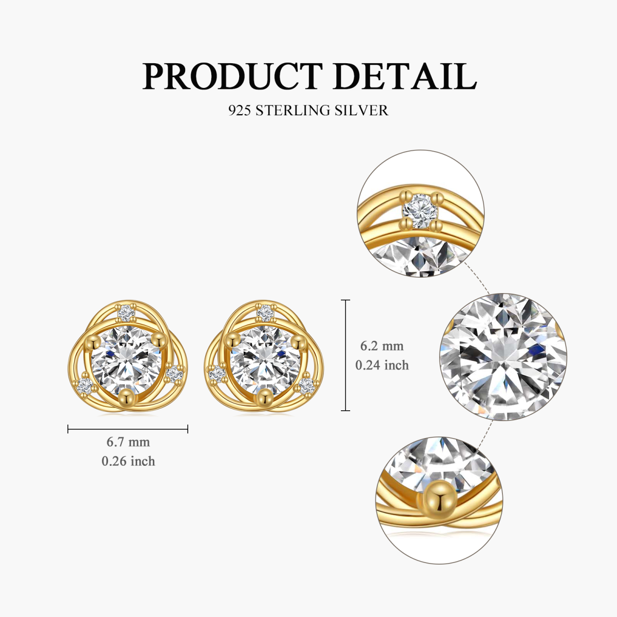 14K Gold Circular Shaped Cubic Zirconia Round Stud Earrings-5