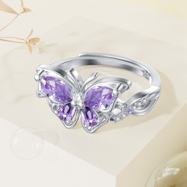 Sterling Silver Crystal Butterfly Open Ring-2