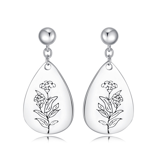 Sterling Silver Birth Flower Drop Earrings