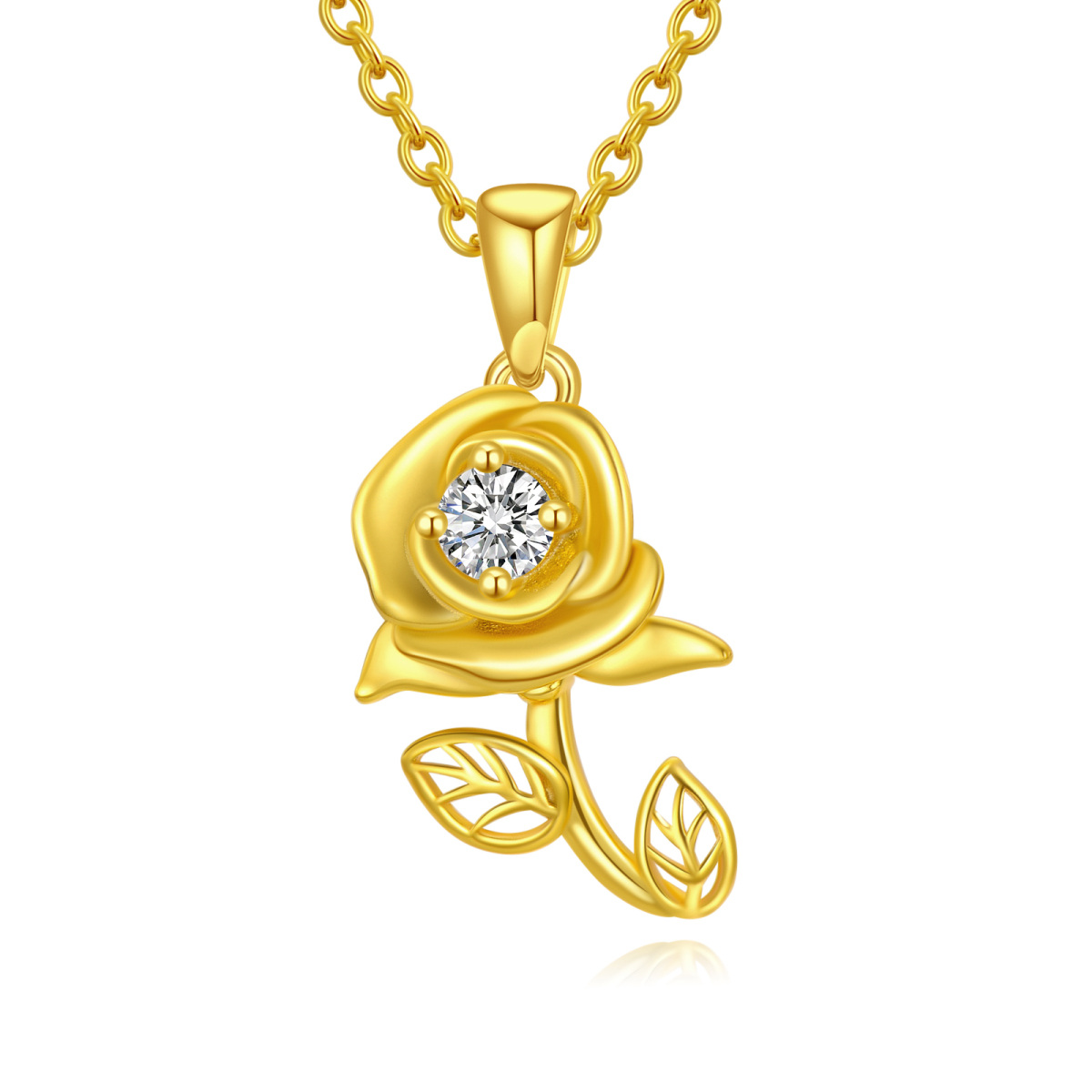 Collier en or 14K avec pendentif rose en Moissanite de forme circulaire-1