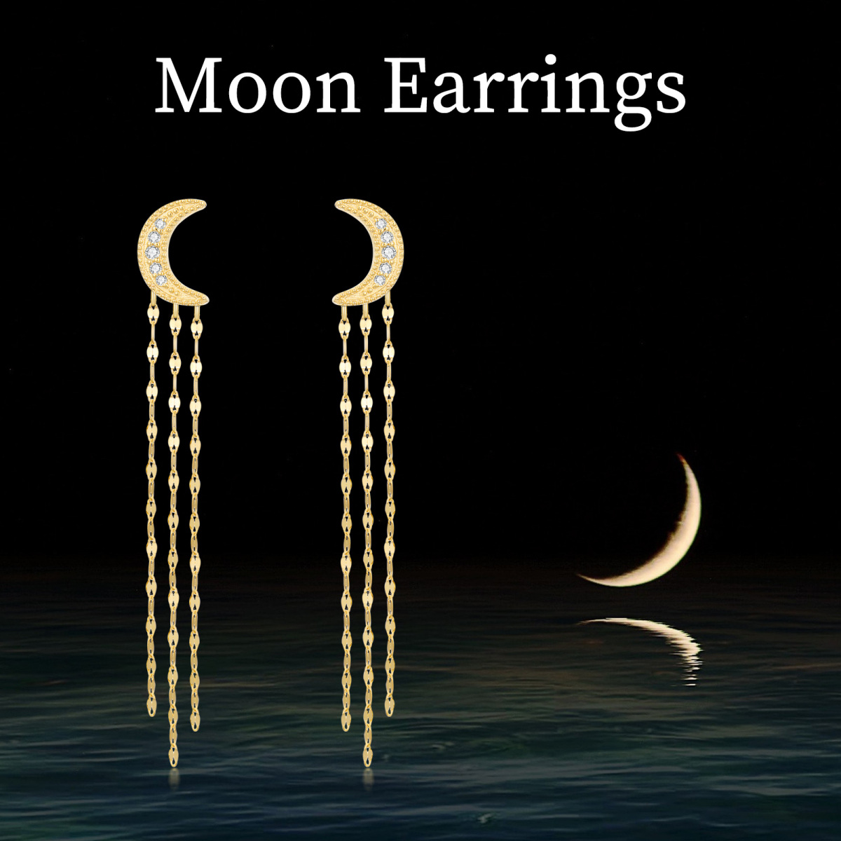 14K Gold Circular Shaped Moissanite Moon Drop Earrings-6