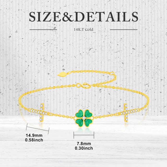 10K Gold Circular Shaped Moissanite Four Leaf Clover Pendant Bracelet-4