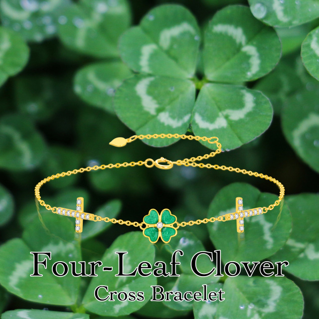 10K Moissanite Four Leaf Clover Double Cross Bracelet Gifts for Women-5
