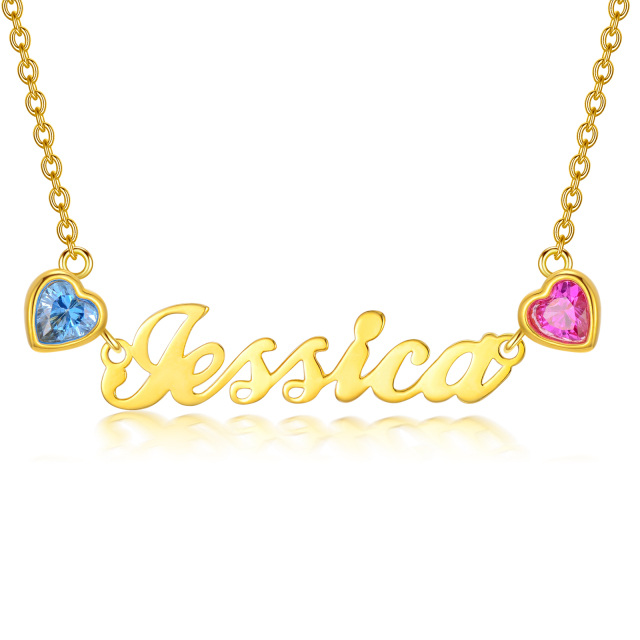 14K Gold Personalized Name Heart Birthstone Pendant Necklace-5