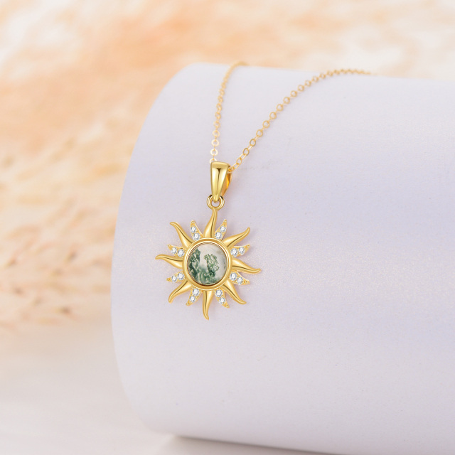 Collier pendentif soleil en agate mousse moissanite de forme circulaire en or 14 carats-2