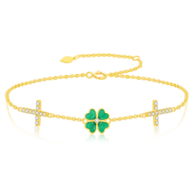 10K Moissanite Four Leaf Clover Double Cross Bracelet Gifts for Women-0