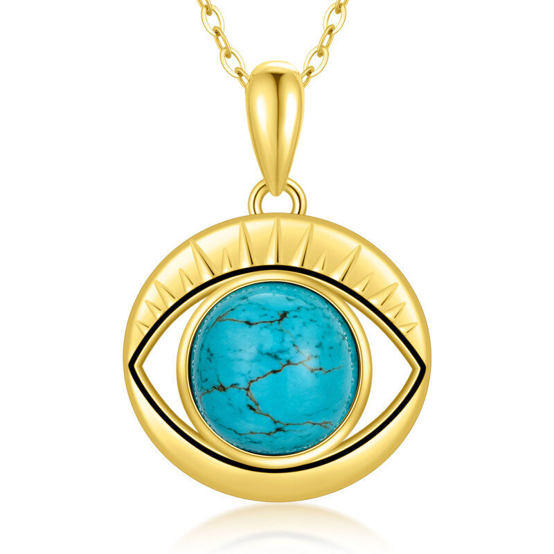 14K Gold Turquoise Evil Eye Pendant Necklace