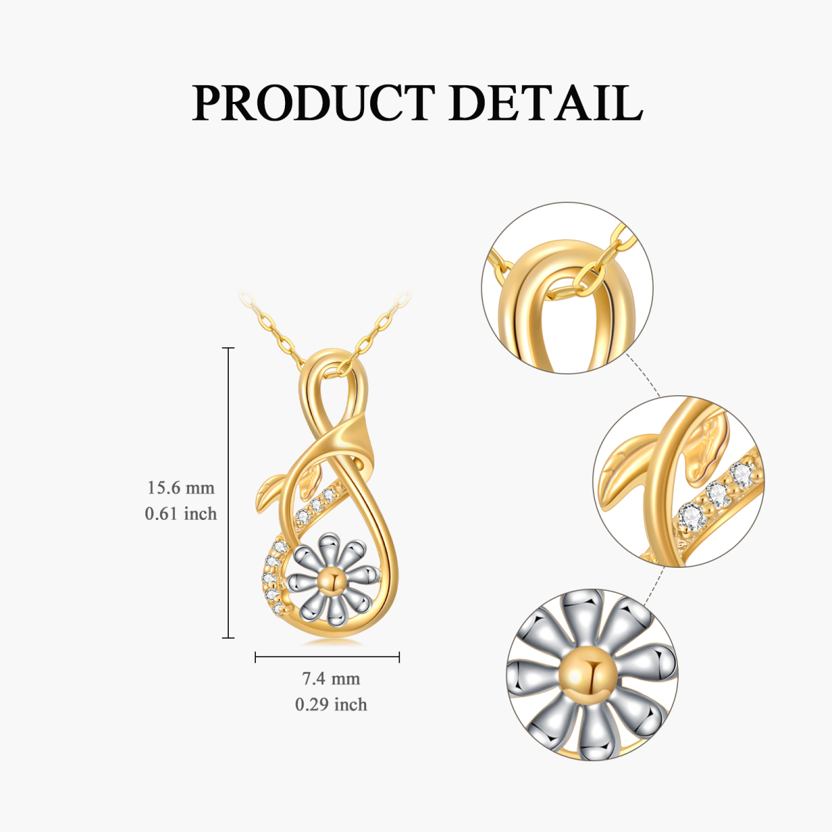 Collier pendentif marguerite en forme circulaire en or 14 carats avec zircone cubique-5