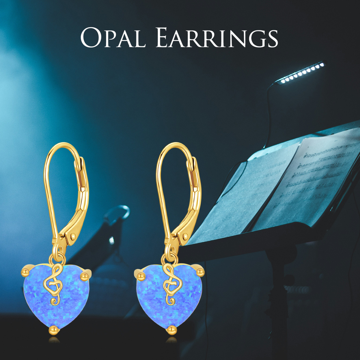 14K Gold Heart Shaped Opal Heart Lever-back Earrings-6