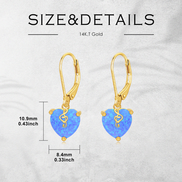 14K Gold Heart Shaped Opal Heart Lever-back Earrings-4