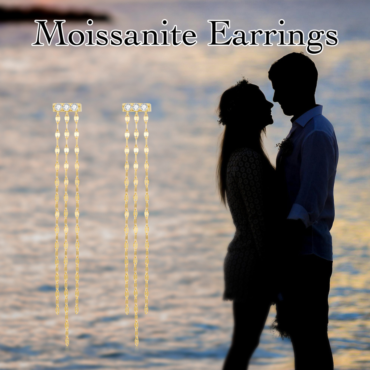 14K Gold Circular Shaped Moissanite Bar Drop Earrings-6
