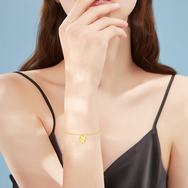 Bracciale con ciondolo a forma di quadrifoglio in oro 14K-2