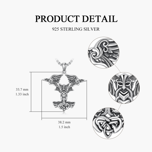 Thors Hammer Necklace S925 Odin Mjolnir Pendant Raven Necklace Viking Jewelry Wolf Gifts-6