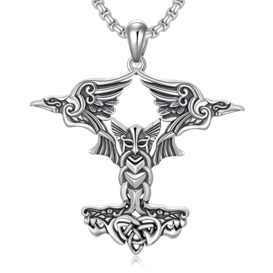 Collana del martello di Thor S925 Ciondolo di Odino Mjolnir Collana di corvo Gioielli vichinghi Regali di lupo