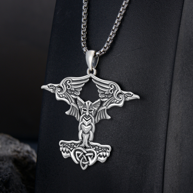 Collana del martello di Thor S925 Ciondolo di Odino Mjolnir Collana di corvo Gioielli vichinghi Regali di lupo-4