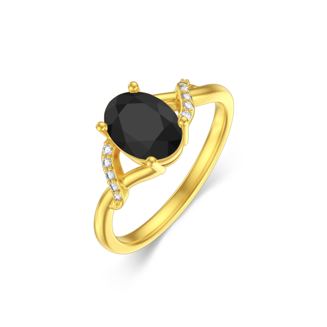 10K Gold Circular Shaped Black Agate Personalized Engraving Ring-3