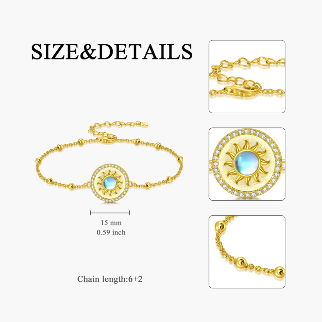 14K Gold Moonstone Sun Pendant Bracelet-5