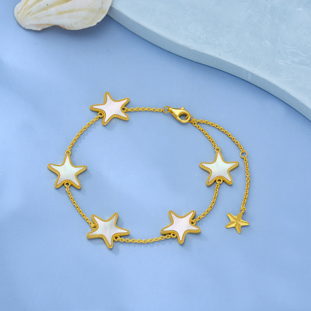 Plata de ley con baño de oro amarillo Pulsera con colgante de estrella de mar en forma de-3