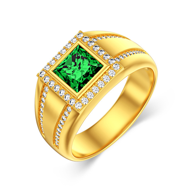 10K Gold Cubic Zirconia Personalized Engraving & Couple &Emerald Square Engagement Ring-5