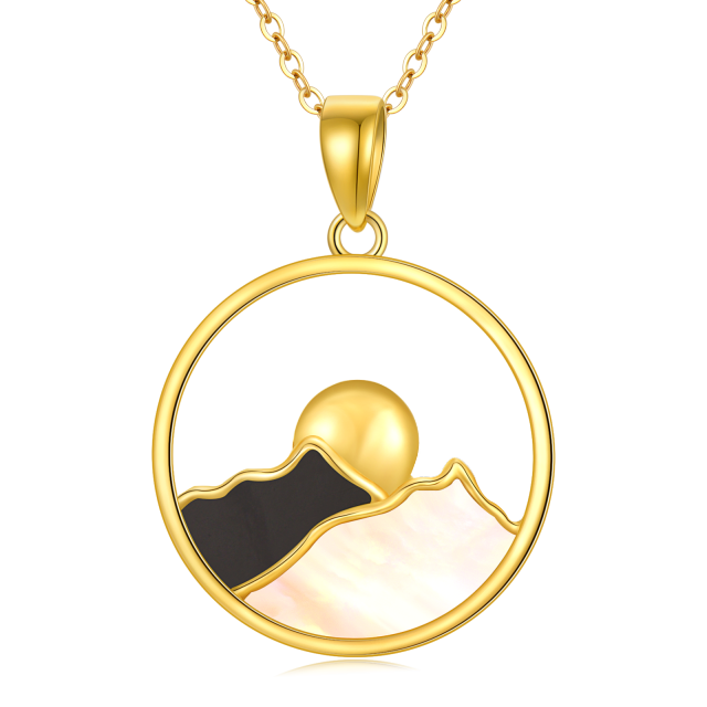 14K Gold Agate Mountains & Sun Pendant Necklace 14K Gold Pendant Necklace-2