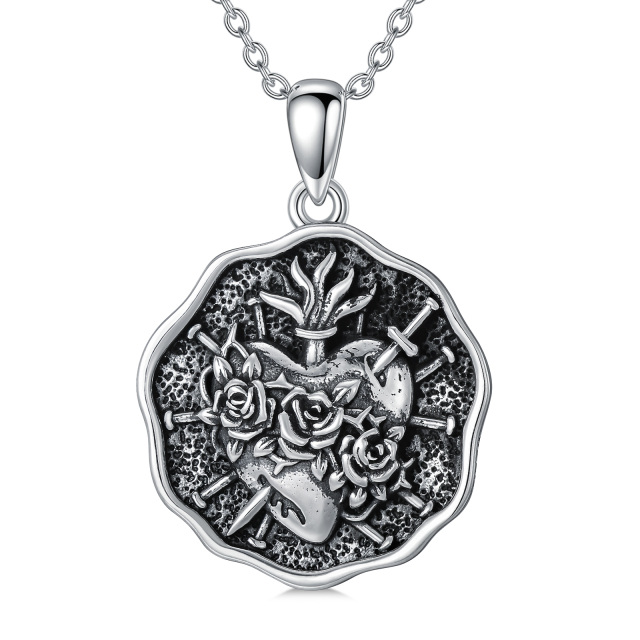 Sterling Silver Rose & Sword Pendant Necklace-0