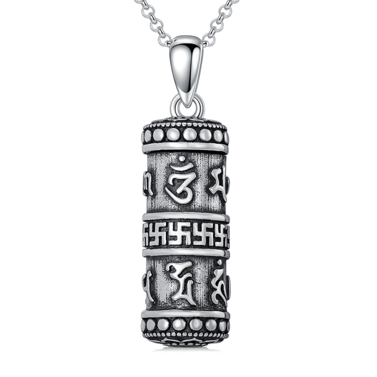 Sterling Silver Buddhist Prayer Wheel Urn Necklace for Ashes-1