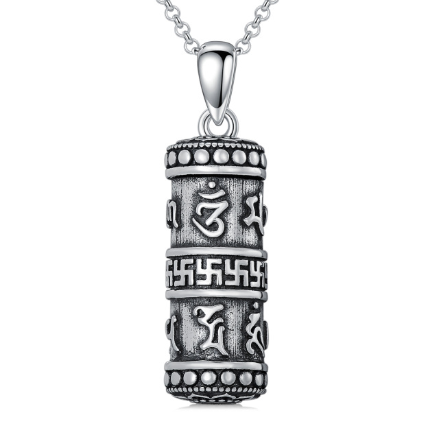 Sterling Silber Buddhist Gebet Rad Urne Halskette für Asche-0