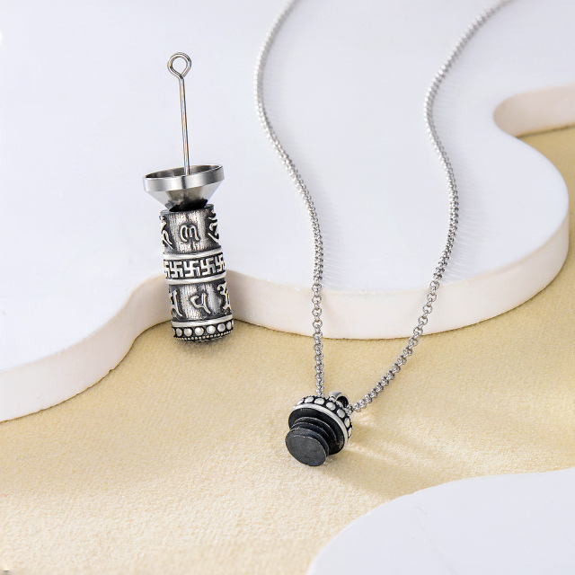 Sterling Silver Buddhist Prayer Wheel Urn Necklace for Ashes-3
