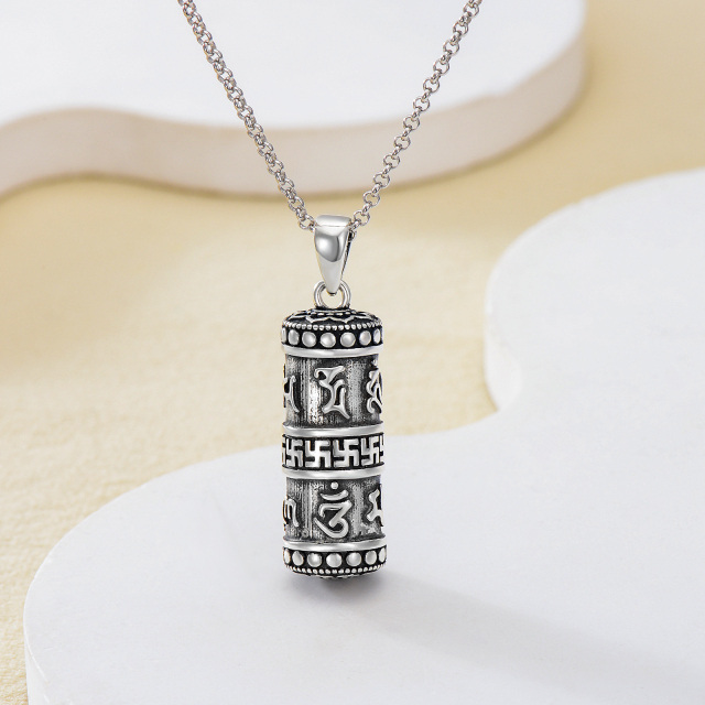 Plata de ley budista Prayer Wheel Urn Collar para cenizas-2