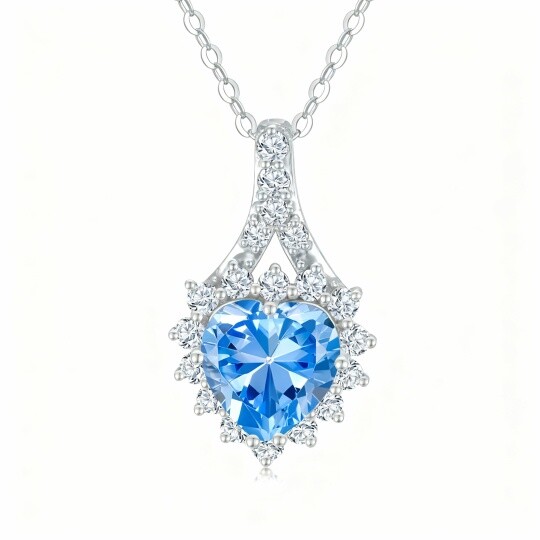10K White Gold Heart Cut Topaz Heart Pendant Necklace