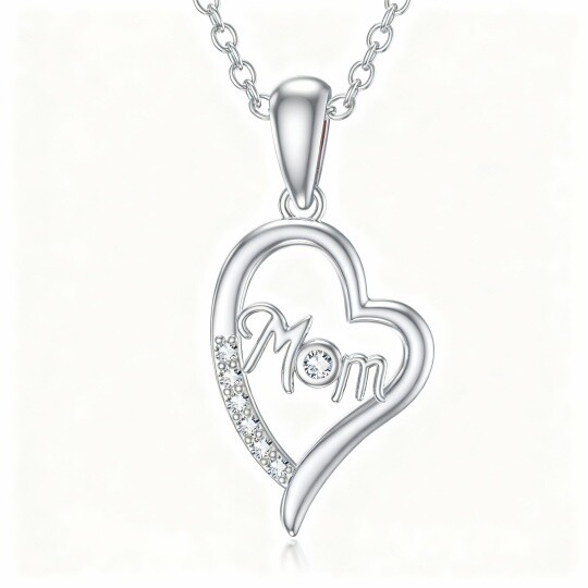 Collana con ciondolo a forma di madre in cristallo taglio rotondo in oro bianco 10K