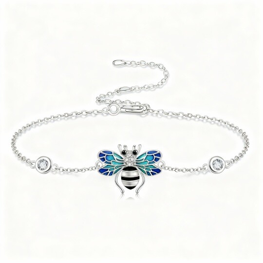 10K White Gold Cubic Zirconia Bee Charm Bracelet
