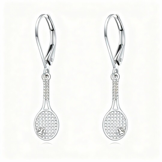 10K White Gold Tennis Racket Drop Earrings