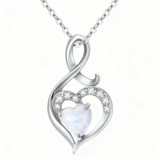 10K White Gold Heart Cut Opal Heart & Infinity Symbol Pendant Necklace