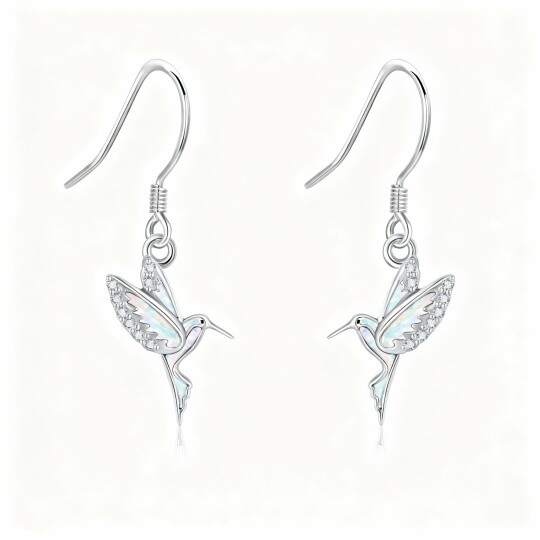 10K White Gold Opal Hummingbird Drop Earrings