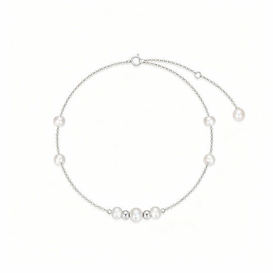 10K White Gold Pearl Bead Metal Beads Bracelet