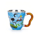 wholesale 925 Sterling Silver Elegant Handcrafted Enamel Crane Mug with Ornate Crimson Handle and Silver Interior - Handicraft-0-0