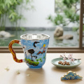 wholesale 925 Sterling Silver Elegant Handcrafted Enamel Crane Mug with Ornate Crimson Handle and Silver Interior - Handicraft-0-2