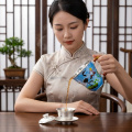 wholesale 925 Sterling Silver Elegant Handcrafted Enamel Crane Mug with Ornate Crimson Handle and Silver Interior - Handicraft-0-3