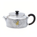 wholesale Pure 999 Fine Silver Handcrafted Textured Silver Teapot Featuring Traditional Gourd Motif and Dark Wood Accents - Handicraft-0-0
