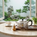 wholesale Pure 999 Fine Silver Handcrafted Textured Silver Teapot Featuring Traditional Gourd Motif and Dark Wood Accents - Handicraft-0-1