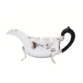 wholesale 925 Sterling Silver Elegant Hammered Silver Sauce Boat with Contoured Black Handle and Tripod Feet - Handicraft-0-0