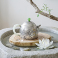 wholesale 925 Sterling Silver Elegant Hand-Hammered Silver Teapot Featuring Twin Carp and Jade Accents - Handicraft-0-1