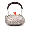 wholesale 925 Sterling Silver Intricately Carved Silver Teapot with Gemstone Accents and Coral Finial - Handicraft-0-0