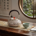 wholesale 925 Sterling Silver Intricately Carved Silver Teapot with Gemstone Accents and Coral Finial - Handicraft-0-2